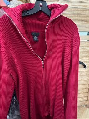 evie Women's Ribbed Zip-Front Sweater - Berry Red XL
